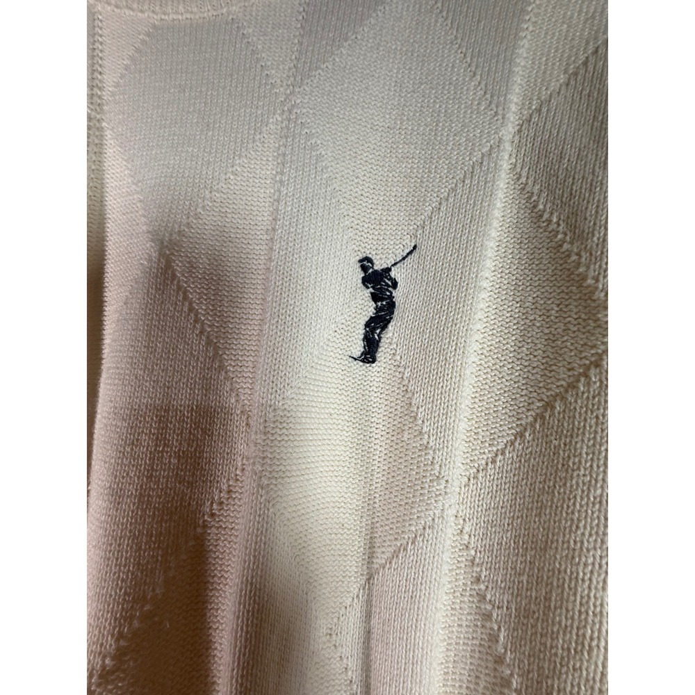 Vintage Carmel Golf Sweater Mens Large Cream White Cotton Knit Diamond Pattern L - Picture 2 of 10